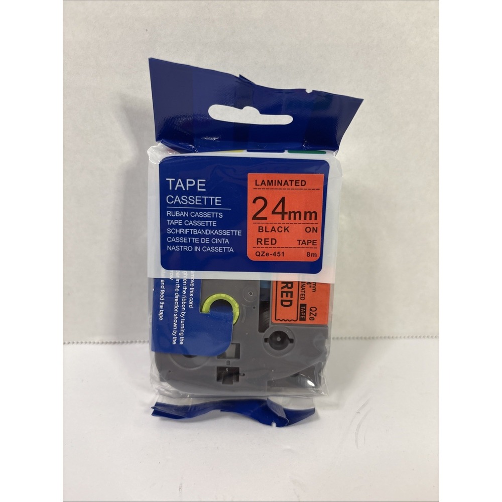 Tape Cassette QZE-451 24mm Laminated Black on Red Label Maker Tape New 8m